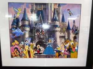 Quadro castello incorniciato Disney set 4 spille Cenerentola Topolino Pluto Tinker Bell - Foto 1 di 2