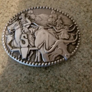 ZEE SERIES BELT BUCKLE SILVER COWBOY ROPING LONGHORN STEEL - Free Ship - Picture 1 of 2