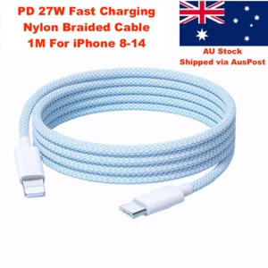 Type C to iPhone Charger PD 27W Nylon 1M For Apple iPhone 8-14 - Picture 1 of 5