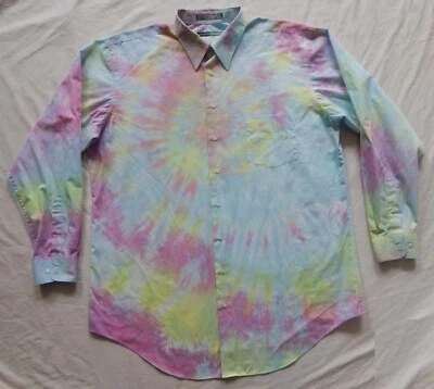 Camisa Tie Dye Rosa Azul Espiral Manga Larga Con Botones - XL Para Hombre Hecha a Mano Foto 1 de 4
