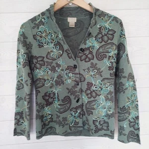 Sigrid Olsen Pullover Strickjacke XS Knopfleiste Strick grün Baumwolle bestickt - Bild 1 von 8