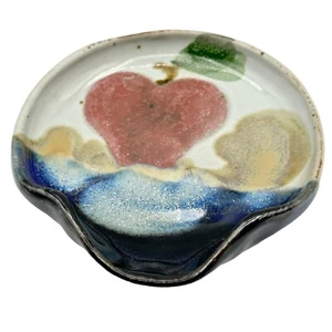Spoon Rest Dish Studio Art Pottery Handcrafted Apple Design 4.5" Wide - Picture 1 of 7