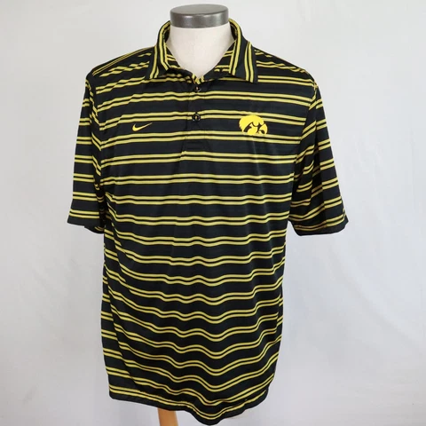 Iowa Hawkeyes Polo Shirt Mens Large Nike Team Black Yellow Striped Short Sleeve Cover