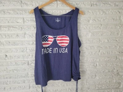 Patriotic Bobbie Brooks Womens Top 3X Plus Tank Blue Sunglasses Summer USA - Image 1 of 4
