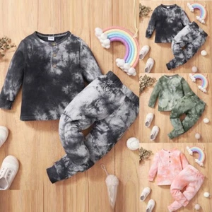 Toddler Kids Baby Girl Clothes Tie-dye Long Sleeve Tops Trousers Outfits Set - Picture 1 of 15