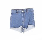 Topshop Womens Blue Cotton Hot Pants Shorts Size 10 Regular Zip