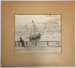 PAINTING Watercolor ~ SHIPPING AT BRIGHTON, 1829 ~ dated British AGOSTINO AGLIO - Picture 1 of 5