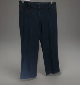 Women’s Flat Front Denim Chino Pants Trouser Jeans Size 14 Blue Stretch Mid-Rise - Picture 1 of 12