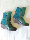 Fly London Simi Boots, EU size 41, Green Leather / Blue Suede, Worn Once, Boxed