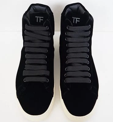 🆕️ Auth TOM FORD Black VELVET HIGH-TOP Fashion SNEAKERS Shoes EUR-39 US-9 - Image 1 of 4