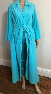vtg VANITY FAIR Belted Glamour Robe Sz 10 Turquoise Micro Fleece Maxi USA - Picture 1 of 12