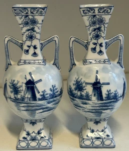 Jarrones antiguos Delft azul y blanco altura 20,5 cm - Imagen 1 de 8