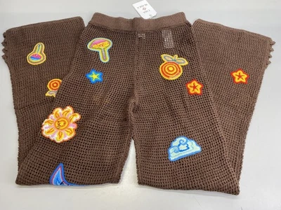 Casa Blanca Womens Pant Brown Size M Motif Crochet Trousers Patched Flare Leg - Image 1 of 4