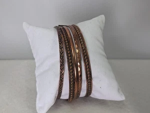 Vintage Copper Metal Bangle Bracelets Set of 5 Boho Stackable Fashion Jewelry - Picture 1 of 5