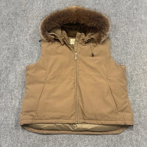 Cabela's Puffer Vest Women's XXL Goose Down Fur Hooded Beige Brown Insulated - Picture 1 of 16