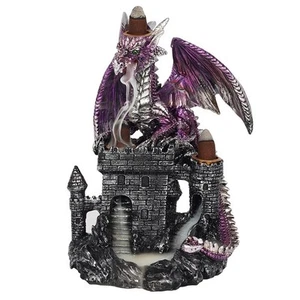 Purple Dragon on Castle Backflow Incense Burner - Picture 1 of 3