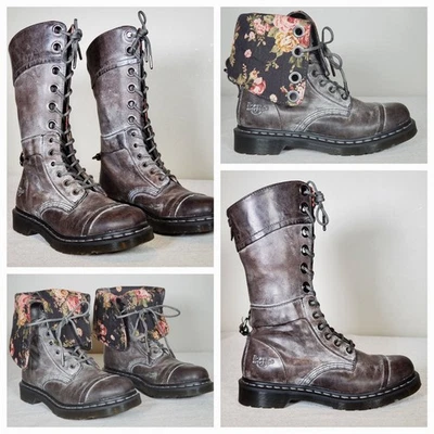 Bota de Combate Dr. Martens Triumph Plegable Negra Cuero Massai Floral Mujer EE. UU. 8 Foto 1 de 4