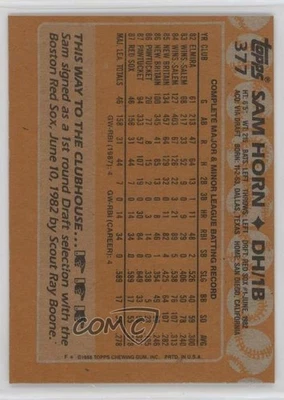 1988 Topps Blank Front Sam Horn #377 Rookie RC - Image 1 of 2