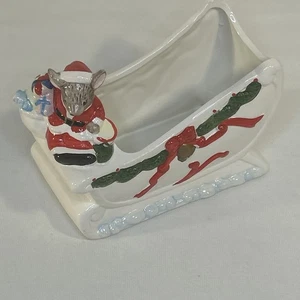 VTG Porcelain Christmas Mouse Sleigh Planter/Candy Dish 5.5” Long - Picture 1 of 16