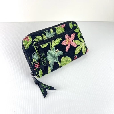 Vera Bradley Womens Multicolored green pink and Black wristlet zip around Wallet - Image 1 of 4