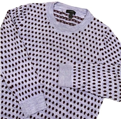 J. Crew Purple Polka Dot Merino Wool Crewneck Sweater Preppy Career Women’s XL - Image 1 of 4