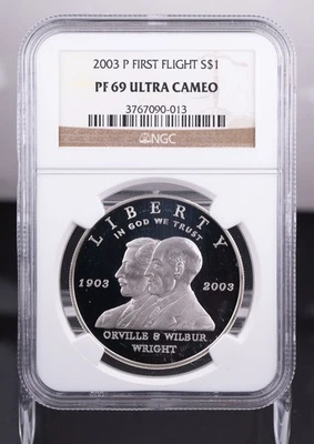 Certified 2003-P Silver $1 NGC PF69 Ultra Cameo Wright Brother's First Flight  - Image 1 of 4