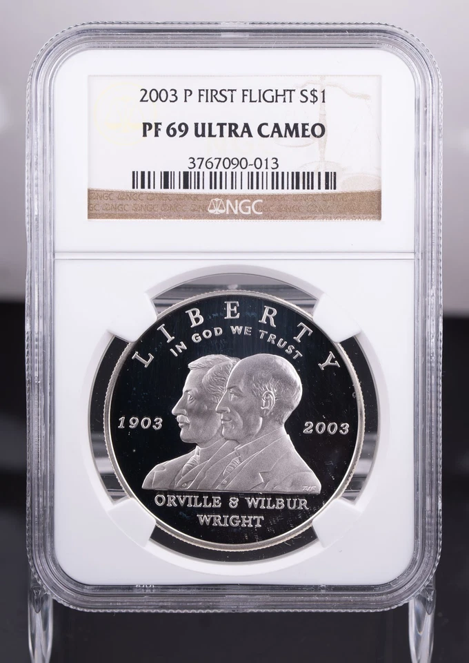Certified 2003-P Silver $1 NGC PF69 Ultra Cameo Wright Brother's First Flight  - Image 1 of 4
