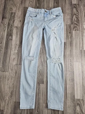 American Eagle Outfitters Jeans Womens 4 Light Wash Skinny Super Stretch Ripped - Image 1 of 4