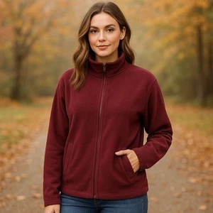 🎲 348. Real Essentials Damen 2XL Burgunderrot Full Zip Fleecejacke Neu ohne Etikett - Bild 1 von 6