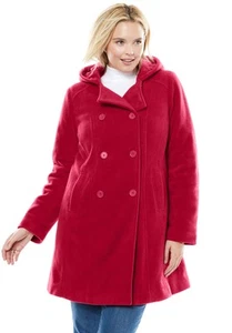 Woman Within Plus Size Double-Breasted Hooded Fleece Peacoat - Picture 1 of 15