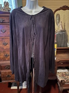 Ruby Rd Size 16W Women’s Open Front Fringed Jacket Faux Suede 42” Bust 31” L - Picture 1 of 5