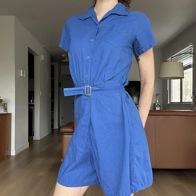 20 世纪 50 年代蓝色棉质消毒连身裤健身房制服 — 第 1/4 张图片