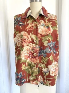 Vintage Coldwater Creek Vest Floral Denim Sleeveless Top Shirt Sz M USA - Picture 1 of 4