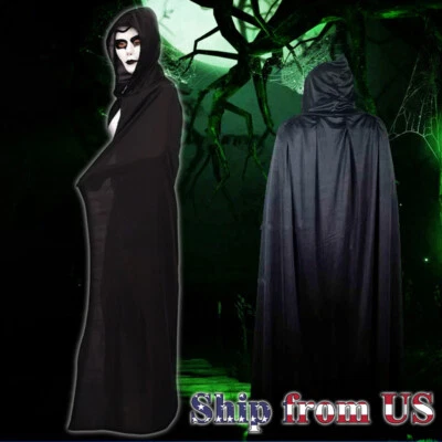 Halloween Fabric Cape Robe Hooded Cloak Vampire Witch Costume Cosplay Props - Image 1 of 4
