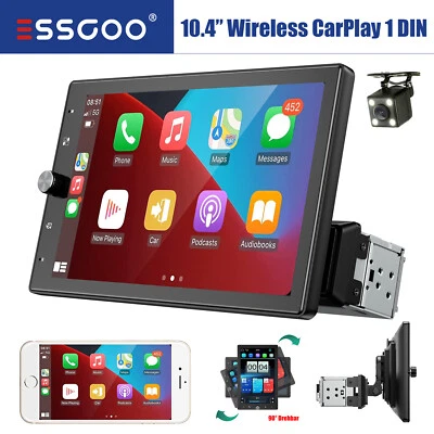 1 DIN 10" Wireless Apple Carplay Car Stereo IPS Rotatable Screen Radio USB Cam - Image 1 of 4