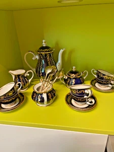 Kaffeeservice Reichenbach Porzellan Kobalt Gold 6 PersonGold Service Rarität - Bild 1 von 6
