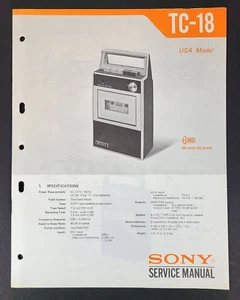 Reproductor de cinta de casete Sony TC-18 original manual de guía de servicio de fábrica - Imagen 1 de 3