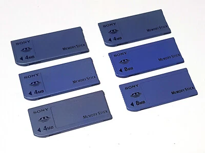 Lot of 6 Sony MemoryStick memories, 4 of 4mb and 2 of 8mb all tested - Image 1 of 3