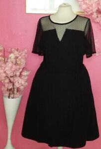 PLUS SIZE BLACK SPOT MESH BELTED DRESS ( IN SIZES 18 , 20 , 24 )