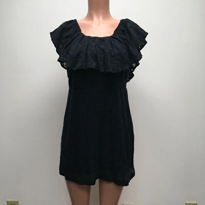 Mini Vestido Free People Mujer Negro Floral Encaje Forrado Volantes Corbata Espalda en V M $98 Nuevo Foto 1 de 4