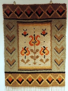 Tapiz finlandés escandinavo Rya tejido peludo alfombra de lana felpa mediados de siglo moderno - Imagen 1 de 6