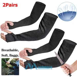 2Pairs Black Cut Resistant Arm Sleeves with Thumb Hole for Work Preventing Stab - Picture 1 of 14