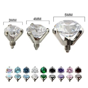 (2 PIECES) Prong Clear CZ Dermal Top Surgical Steel (316L) 1 Piece 14G OR 16G - Picture 1 of 1