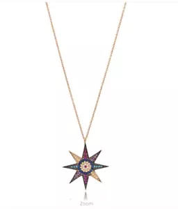 Rose Gold Plated 925 Sterling Silver Multi Gems Star Evil Eye Necklace - Picture 1 of 1
