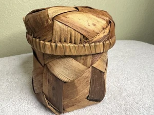 Korb geflochten rund 5 cm hoch Deckel Schmuck Schmuck Halter - Bild 1 von 6