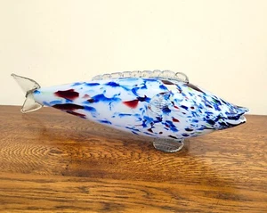 XL Murano Glass Fish 21" Mottled Spatter Glass Sculpture Hollow - Foto 1 di 7