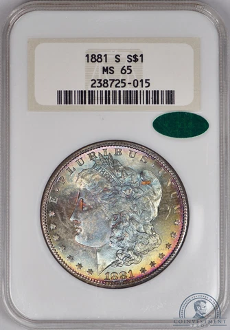 1881-S Morgan Silver Dollar $1 NGC MS65 CAC - Rainbow Toned BEAUTY Cover