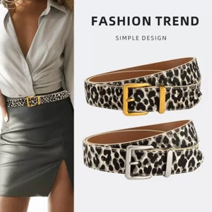 Cinturón de cuero real leopardo dorado plateado hebilla mujer jeans abrigos informales cintura - Imagen 1 de 16