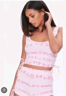 NUEVO CON ETIQUETAS FOREVER 21 PANTALÓN CORTO TEJIDO TIE DYE ROSA CLARO DIBUJO ACANALADO TALLA M Foto 1 de 4