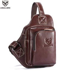 Mochila de día para hombre Bolso de hombro de viaje Mochila con honda 100 % cuero genuino Bolso de pecho Z - Imagen 1 de 10